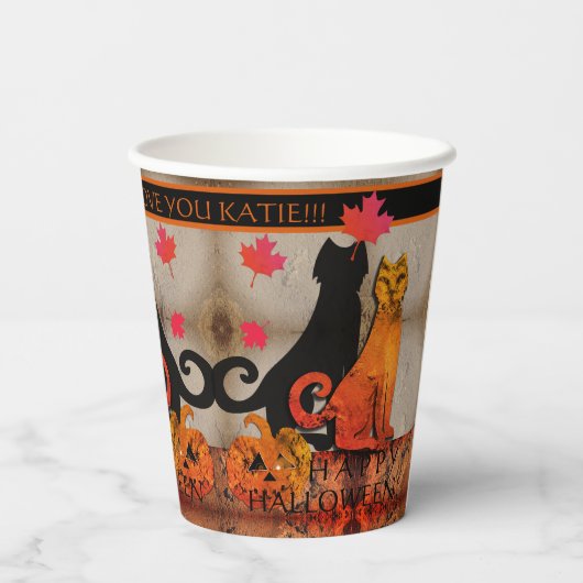 Halloween Kitty Cat Papieren Bekers (Achterkant)