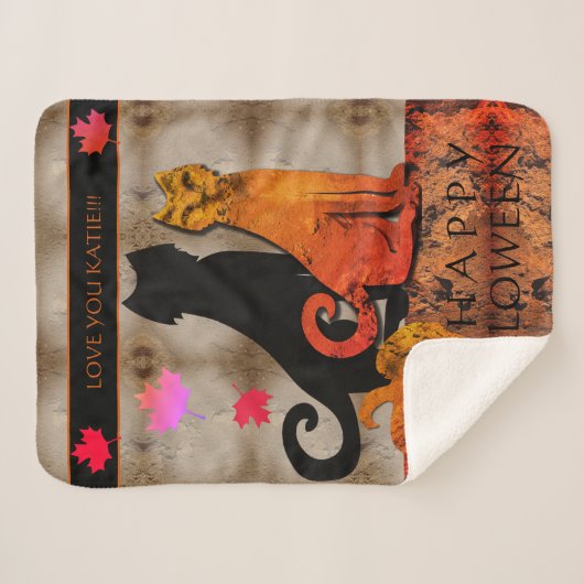 Halloween Kitty Cat Sherpa Deken (Voorkant (horizontaal))