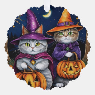 Halloween Kitty Cats in Petten 2 kanten Ornament Kaart