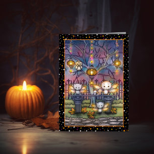 Halloween Kitty Feeën Mooie Kunstkaart Kaart