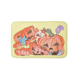 Halloween Kitty & Kapotgeslagen Pompoenen Badmat