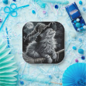 Halloween Kitty On Brromstick Papieren Bordje (Feest)