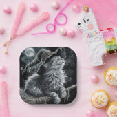 Halloween Kitty On Brromstick Papieren Bordje (Feest)