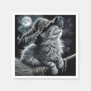 Halloween Kitty Op Bezemsteel Servet