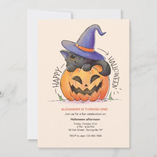 Halloween Kitty Uitnodiging (Voorkant)