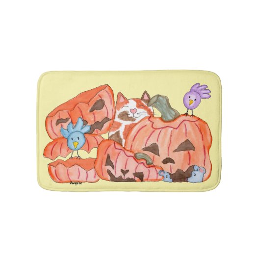 Halloween Kitty & Verbrijzelde Pompoenen Badmat (Voorkant)