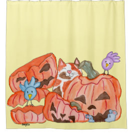 Halloween Kitty & Verbrijzelde Pompoenen Douchegordijn