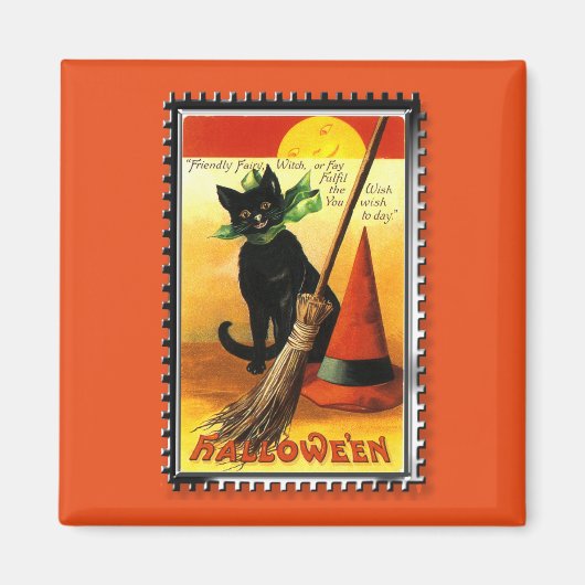 Halloween Kitty Zit Heksenhoed Magneet (Voorkant)