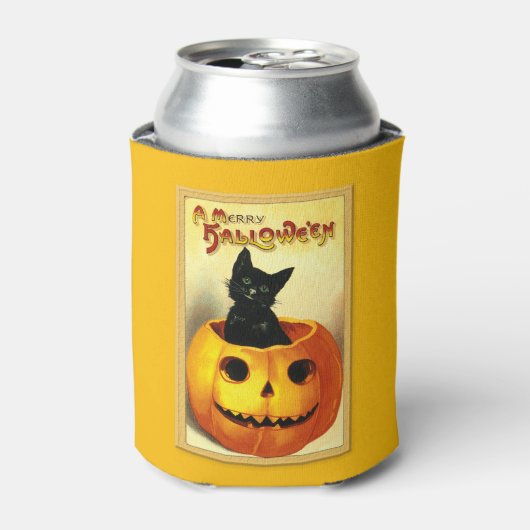 Halloween Kitty zit in Jack O Lantern Kan Koeler (Blikje Voorkant)