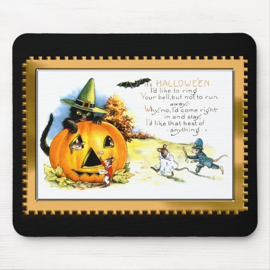 Halloween Kitty zit in Jack O Lantern Muismat (Voorkant)