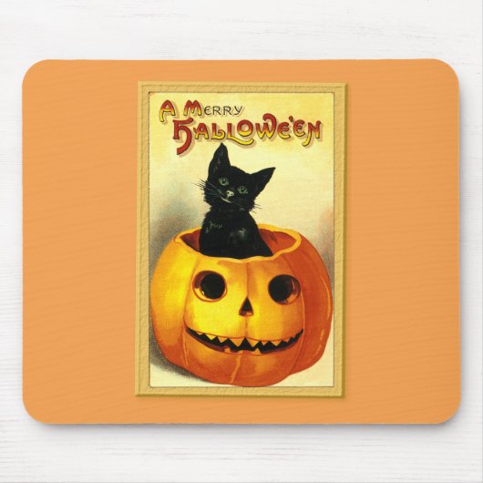 Halloween Kitty zit in Jack O Lantern Muismat (Voorkant)