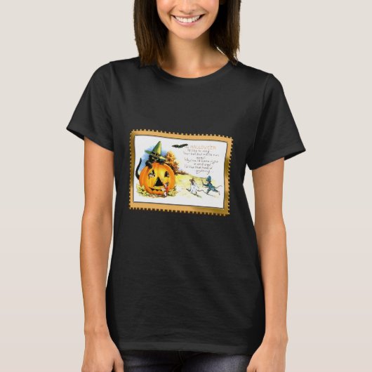 Halloween Kitty zit in Jack O Lantern T-shirt (Voorkant)
