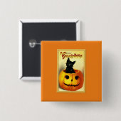 Halloween Kitty zit in Jack O Lantern Vierkante Button 5,1 Cm (Voorkant /achterkant)