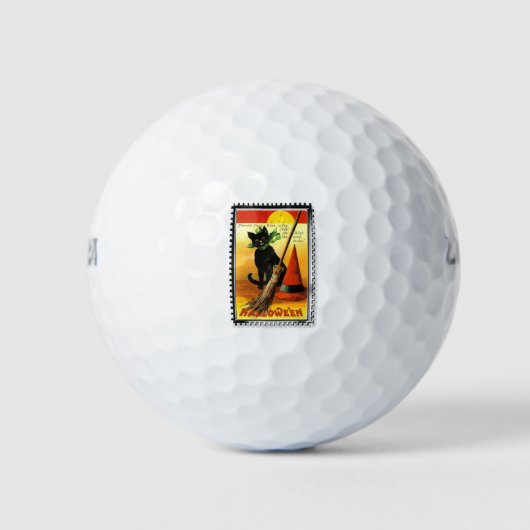 Halloween Kitty Zittende Heksenhoed Golfballen (Voorkant)
