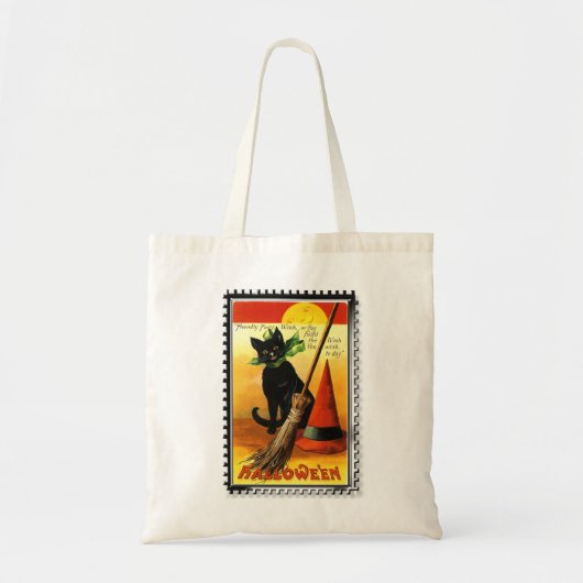 Halloween Kitty Zittende Heksenhoed Tote Bag (Voorkant)