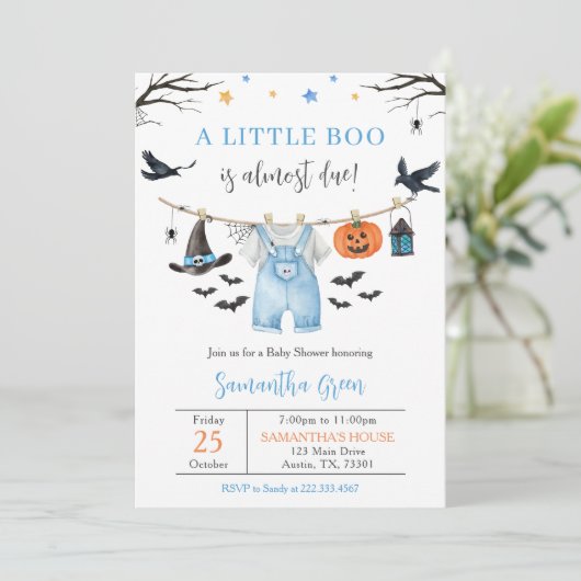 Halloween Kleding Little Boo Baby shower Kaart (Staand voorkant)