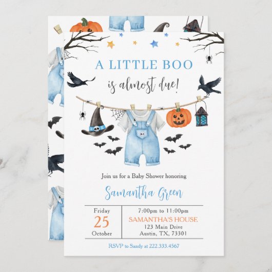 Halloween Kleding Little Boo Baby shower Kaart (Voorkant / Achterkant)