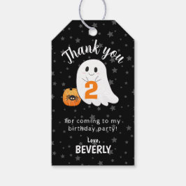 Halloween kleine boe draaien twee 2e verjaardag cadeaulabel