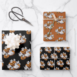 Halloween: Kleine Geister mit Kürbissen -  Inpakpapier Vel