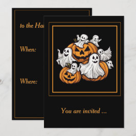 Halloween: Kleine Geister mit Kürbissen -  Kaart