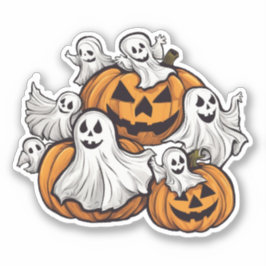 Halloween: Kleine Geister mit Kürbissen -  Sticker