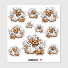 Halloween: Kleine Geister mit Kürbissen -  Sticker