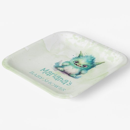 Halloween Kleine Monster Jongen Baby shower Papieren Bordje (Gebogen)