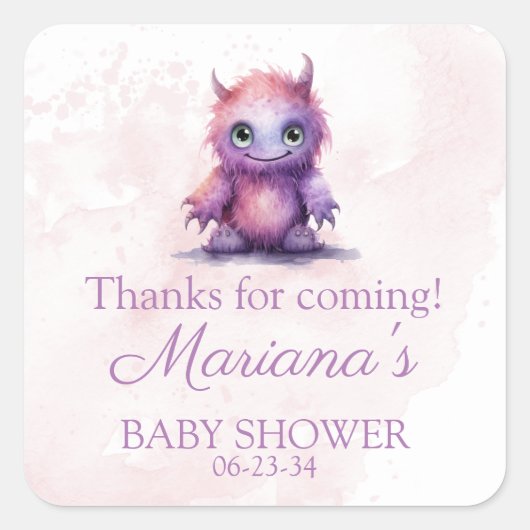 Halloween Kleine Monster Meisje Baby shower Vierkante Sticker (Voorkant)