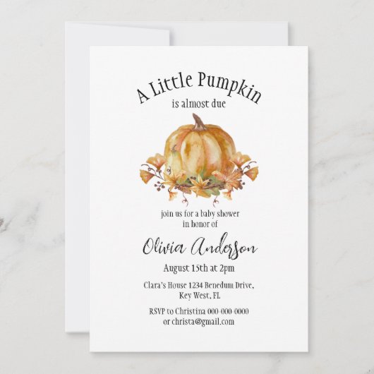 Halloween kleine pompoen Baby shower uitnodiging (Voorkant)