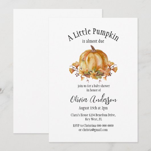 Halloween kleine pompoen Baby shower uitnodiging (Voorkant / Achterkant)