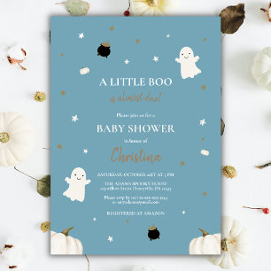 Halloween Kleine Pompoen Boo Baby shower Blauw Kaart