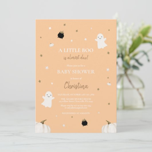 Halloween Kleine Pompoen Boo Baby shower Sinaasapp Kaart (Staand voorkant)