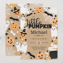 Halloween Kleine Pompoen Geest Verjaardagsfeestje Kaart