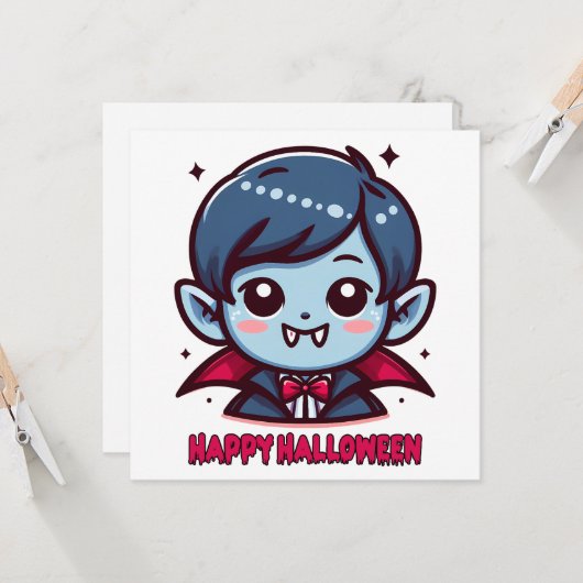 Halloween - Kleine schattige vampier Kaart (Voorkant / Achterkant in situ)