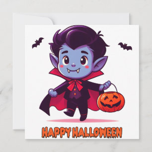 Halloween - Kleine vampier en pompoen Kaart