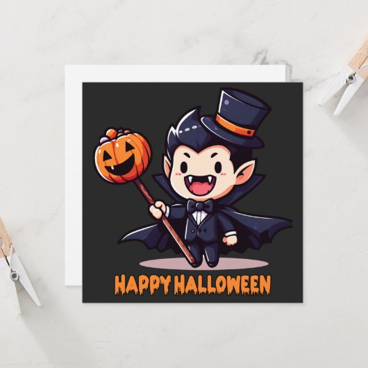 Halloween - Kleine vampier kindje Kaart (Voorkant / Achterkant in situ)