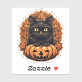 Halloween kleine zwarte kat & Sinaasappel Jack O l Sticker