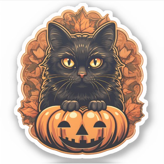 Halloween kleine zwarte kat & Sinaasappel Jack O l Sticker (Voorkant)