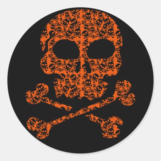 Halloween kleuren! Oranje en zwarte schedels Ronde Sticker (Voorkant)