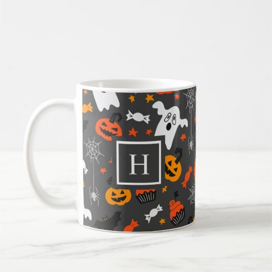 Halloween kleuren symbolen patroon koffiemok (Links)
