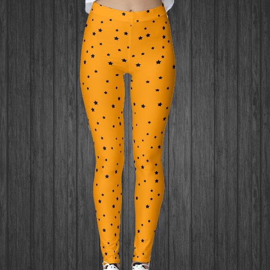 Halloween Kleuren zwarte sterren op helder Sinaasa Leggings