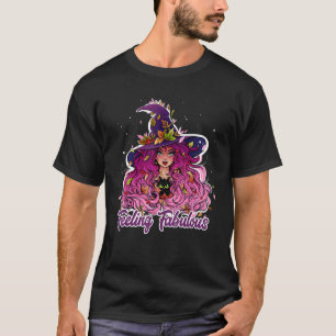 Halloween Kleurrijke heks meisje met Zwarte Kat Le T-shirt