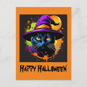 Halloween Kleurrijke Majestic Zwarte Kat Briefkaart
