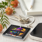 Halloween Kleurrijke Majestic Zwarte Kat Sleutelhanger (Voorkant Rechts)