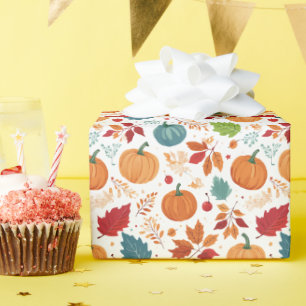 Halloween Kleurrijke Pompoenen en bladeren Cadeaupapier