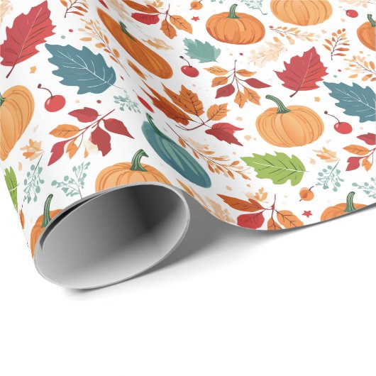 Halloween Kleurrijke Pompoenen en bladeren Cadeaupapier (Rol Hoek)
