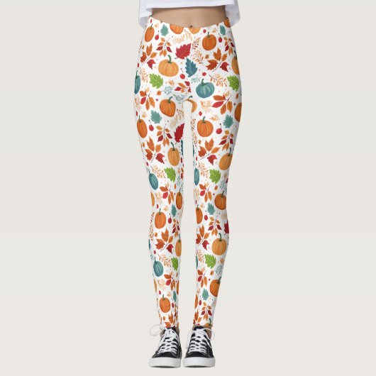 Halloween Kleurrijke Pompoenen en bladeren Leggings (Voorkant)