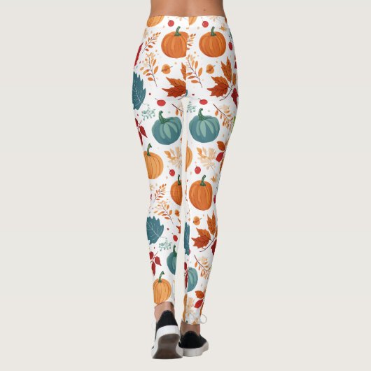 Halloween Kleurrijke Pompoenen en bladeren Leggings (Achterkant)