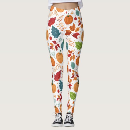 Halloween Kleurrijke Pompoenen en bladeren Leggings (Voorkant)