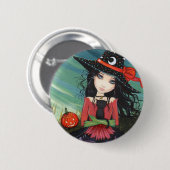 Halloween Knop Speld Heks Kat Kunst Ronde Button 5,7 Cm (Voorkant /achterkant)